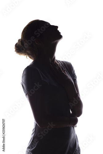 silhouette of figure of beautiful girl, woman profile on white isolated background