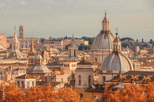 Rome historic center skyline autumn view just before sunset