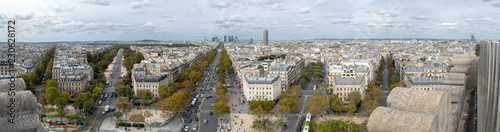 Wide Angle Panorama Downtown Paris Facing La Defense District