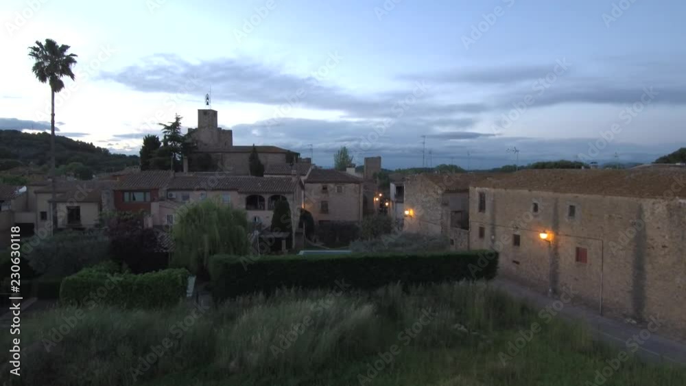 Drone in village of Girona, Costa Brava. Catalonia, Spain