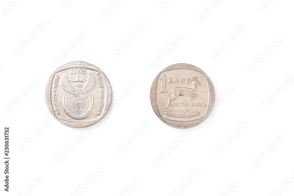 south african one rand coin isolated on white background south african one rand coin isolated on white background