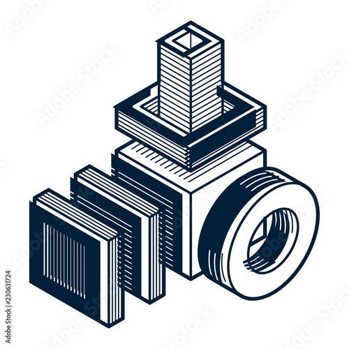 3D engineering vector, abstract shape made using cubes and geometric forms.