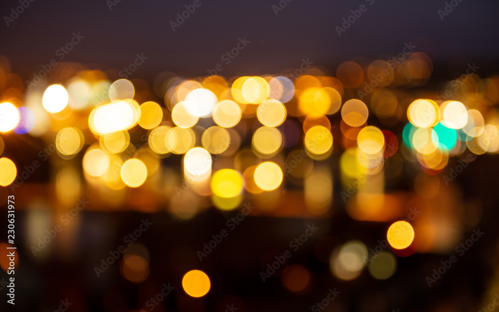 City lights at night bokeh defocused background