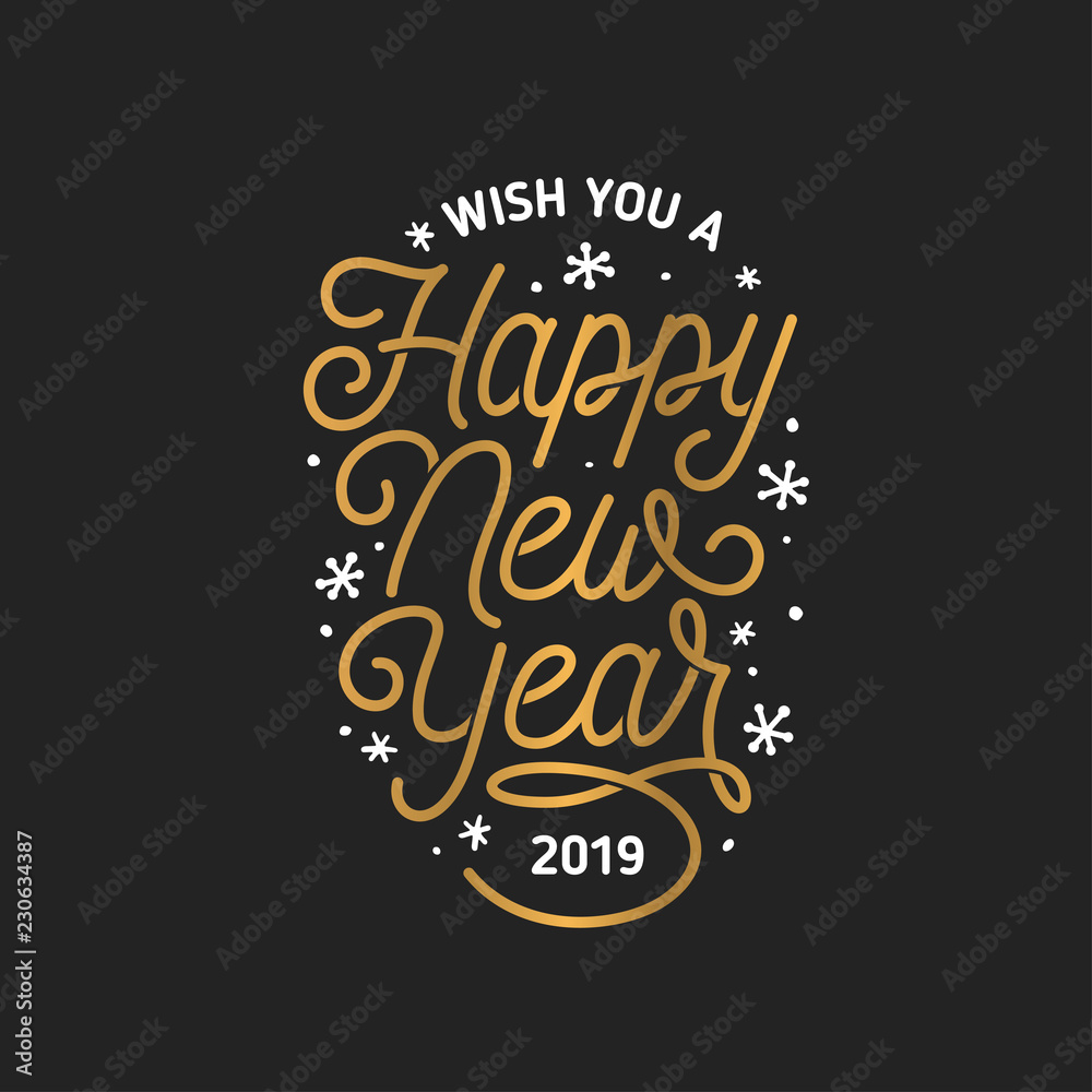 Obraz premium Happy New Year lettering template. Greeting card or invitation. Vector vintage illustration.