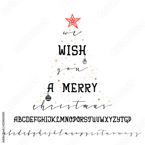 We wish you a merry christmas. Handwritten calligraphy elegant font. and Congratulations Happy New Year and Merry Christmas, calligraphy for cards, posters and covers