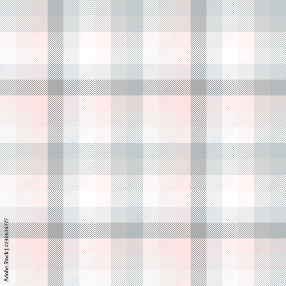 Vetor de Plaid pattern in pastel grey, pink and white. Seamless