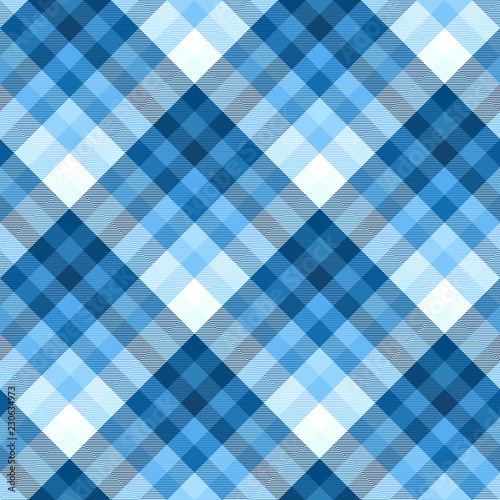 Plaid pattern in blue, white and navy. Seamless fabric texture.