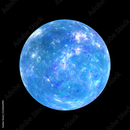 Blue exoplanet insolated on black, computer generated abstract background photo