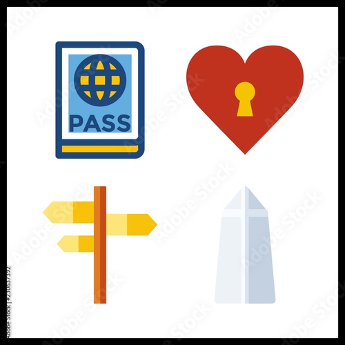 4 national icon. Vector illustration national set. heart and washington monument icons for national works
