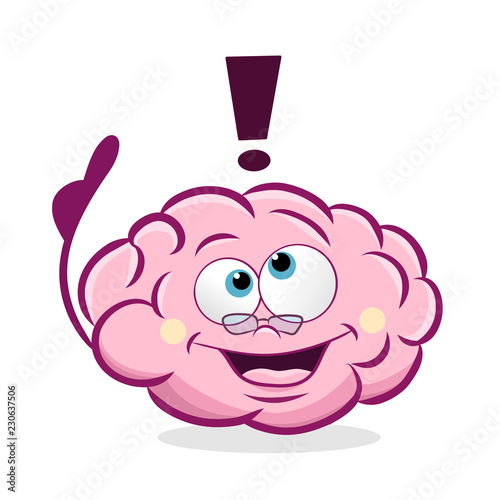 Cartoon vector illustration of pink brain with glasses and thumb up. Concept of brain having an idea.