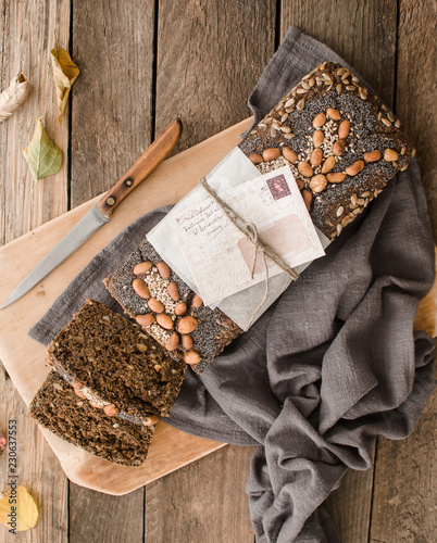 homemade yeast-free bread with seeds, nuts and poppy seeds