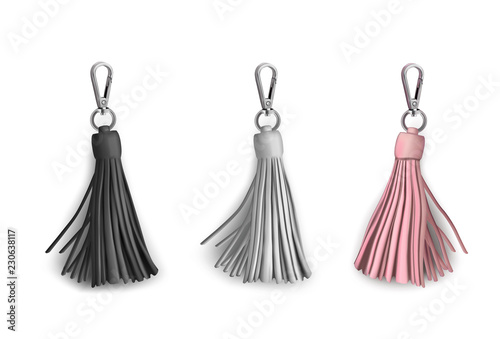 Fittings for women's handbag. Decorative pendant tassel. Black, white, beige.