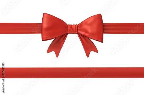 3d rendering of two strips of red gift ribbon, one of them with a bow on a white background.