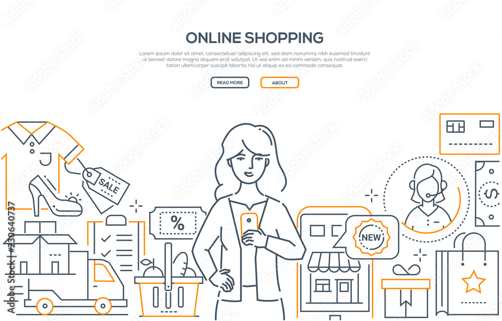 Online shopping - modern line design style web banner