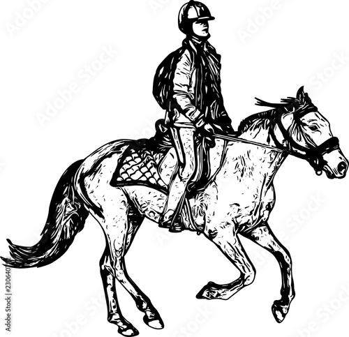 horse riding sketch drawing - vector