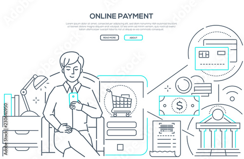 Online payment - modern line design style web banner © Boyko.Pictures