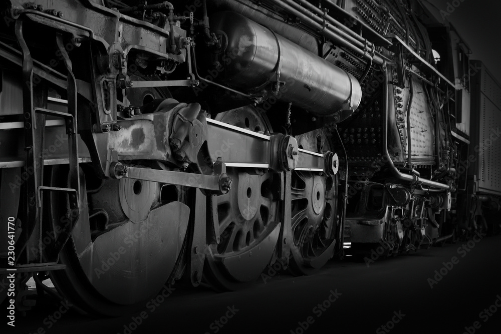 Artistic Black and White Rendering of Antique Locomotive Steam Powered Railroad Engine