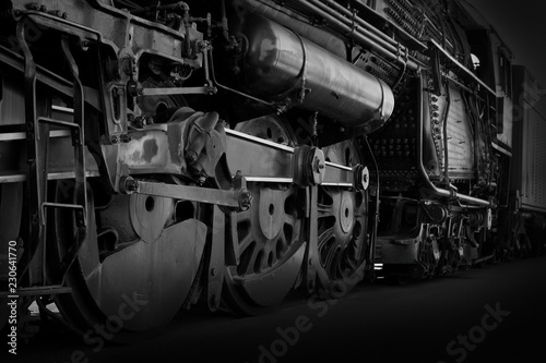 Artistic Black and White Rendering of Antique Locomotive Steam Powered Railroad Engine