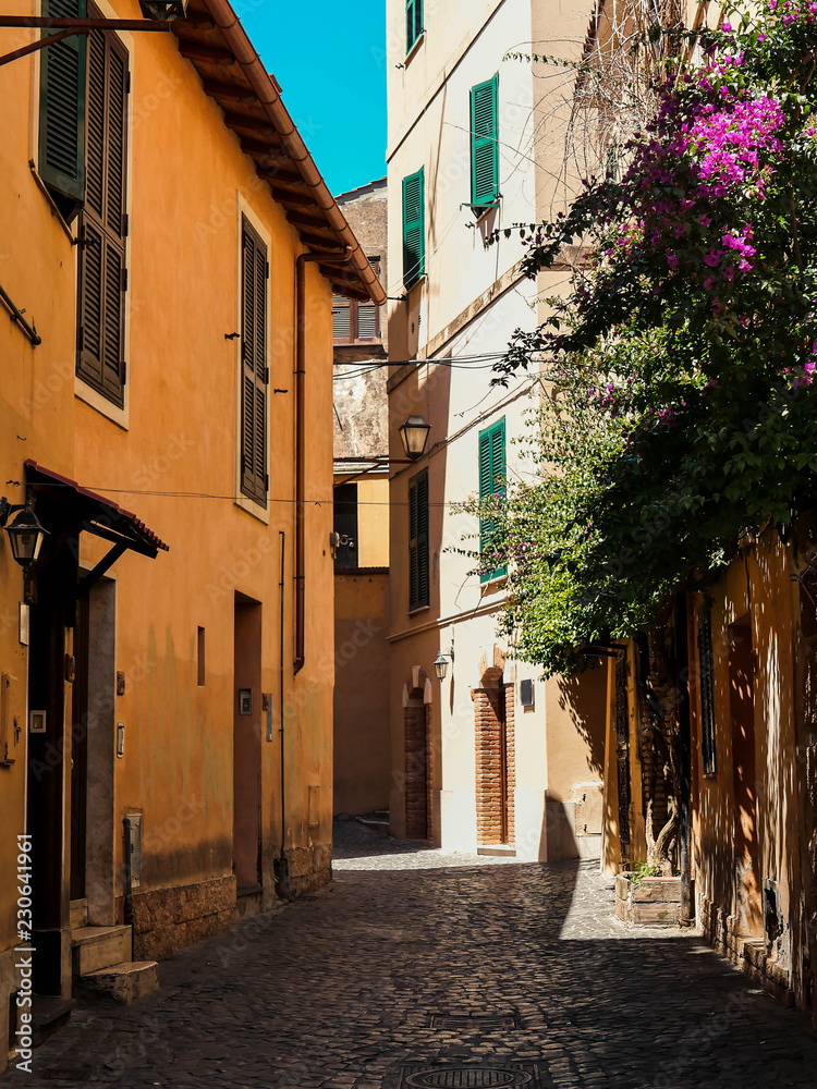 Sunny italian street in a small town, Nettuno, Italy, Europe