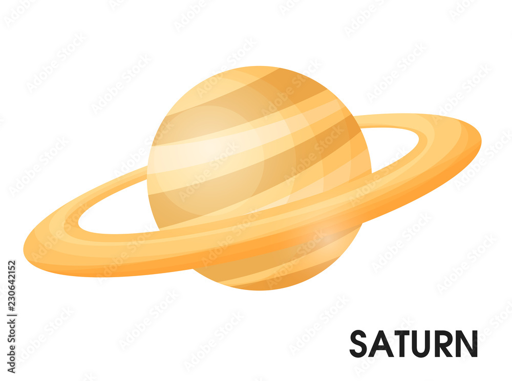Fototapeta premium Saturn and its rings. Saturn is the second largest planet in the solar system. Secondary from Jupiter. Illustration on white background.