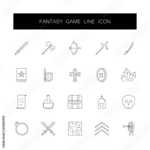 Line icons set. Fantasy game pack. Vector illustration	