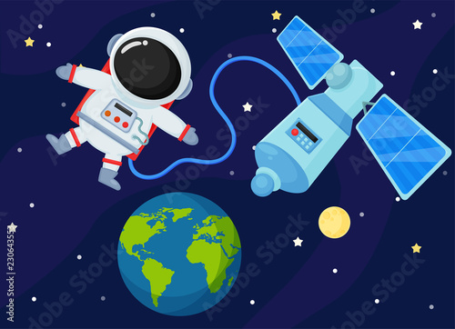 Space Station Send the signal back to Earth. Illustration Vector EPS10.