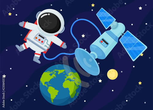 Space Station Send the signal back to Earth. Illustration Vector EPS10.