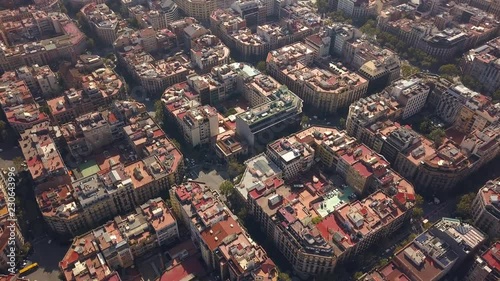 Typical square quarters of Barcelona. Aerial view