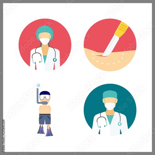 4 mask icon. Vector illustration mask set. surgery and surgeon icons for mask works