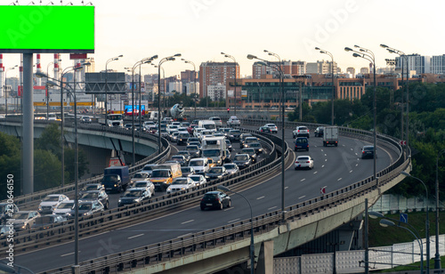highway city traffic problem with billboard , urban scene