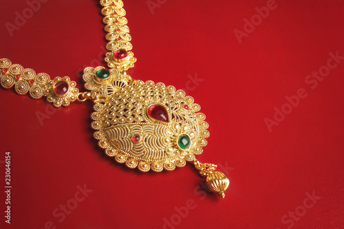 Indian Traditional Gold Necklace with Gemstones