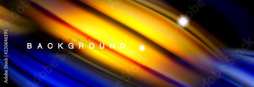 Background abstract design, flowing mixing liquid color waves on black