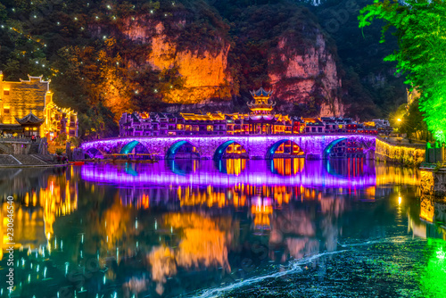 Beautiful nightscape of the ancient city of Zhenyuan..