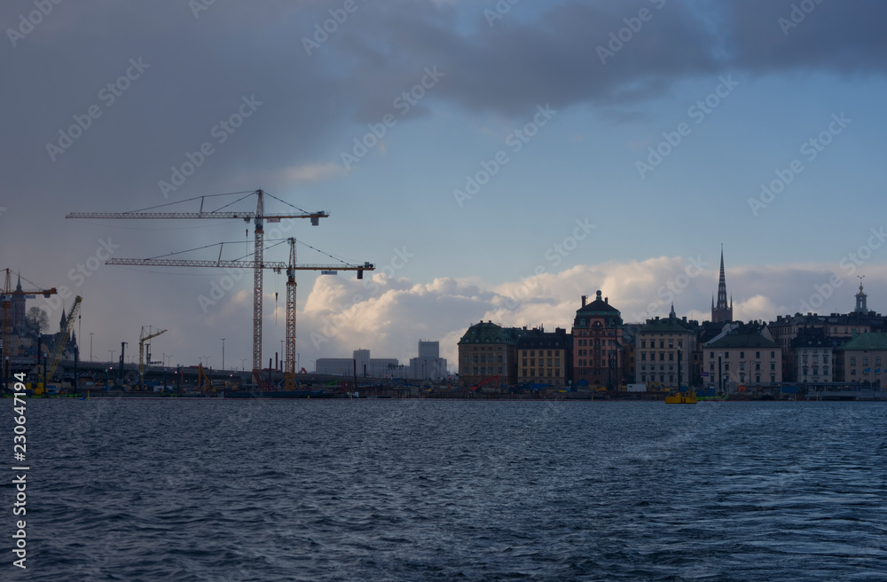 Incoming snow storm over Stockholm an autumn day