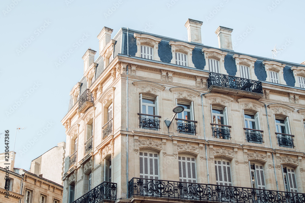 Cityscape in Bordeaux with classical french architecture