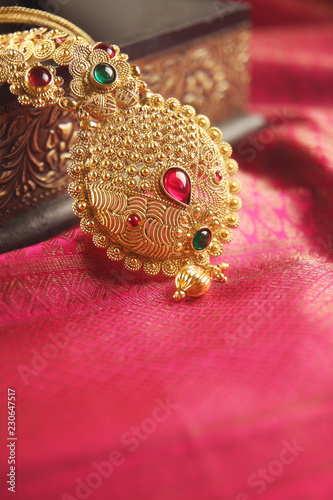 Indian Traditional Gold Necklace with Gemstones