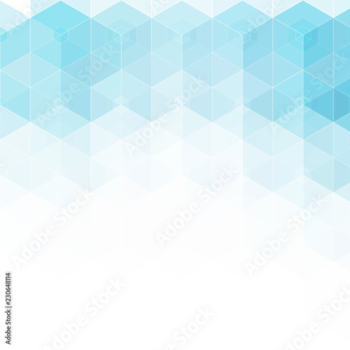 blue polyhedra on a blue background, the effect of transparency. Layout for advertising. Idea for business, interior. Illustration in polygonal style