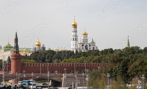 Moscow Kremlin -- view from new Zaryadye Park, urban park located near Red Square in Moscow, Russia