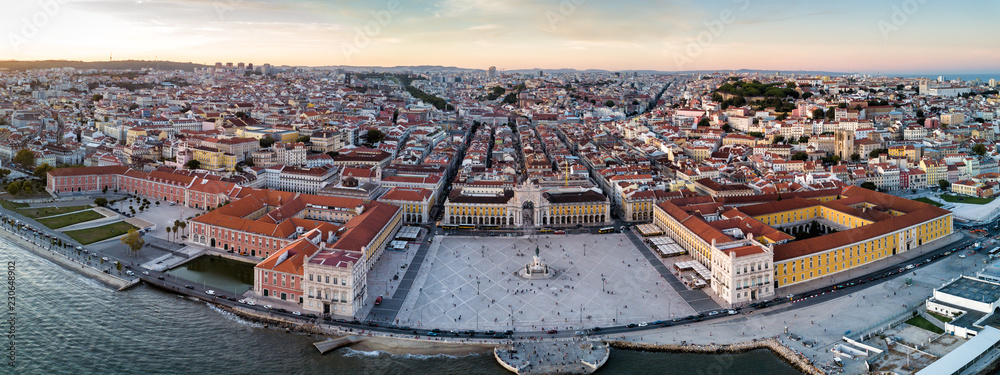 Aerial drone photo of the Comercio Square (Praça do Comércio) of Lisbon,  Portugal. The central plaza of the city Photos | Adobe Stock