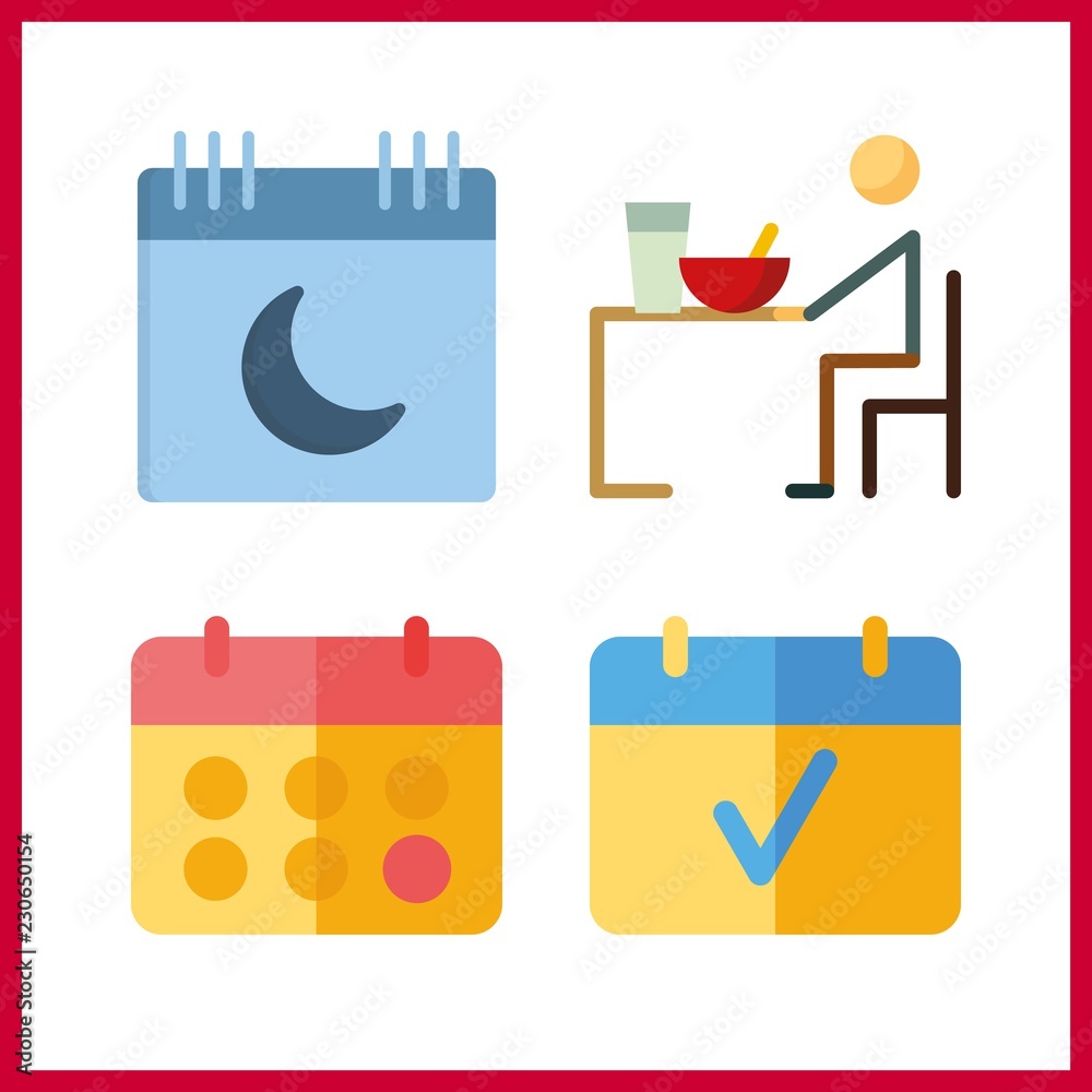 4 week icon. Vector illustration week set. supper and calendar icons for week works 4 week icon. Vector illustration week set. supper and calendar icons for week works