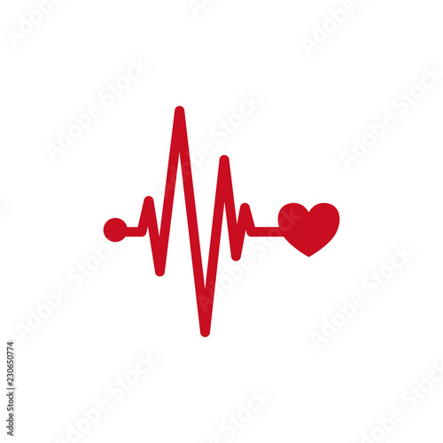Medical concept heartbeat icon. Ecg logo design with heart and pulse point. Red vector medicine logo.