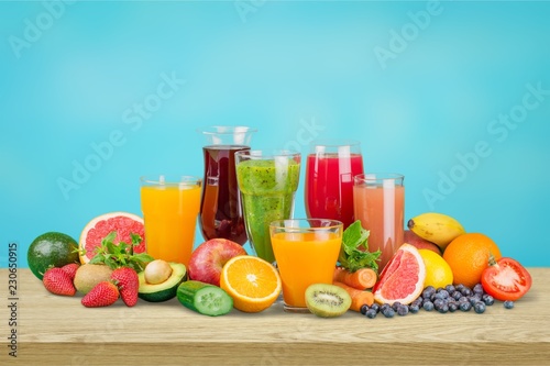 Tasty fruits and juice with vitamins