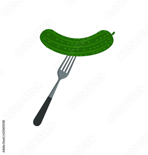 Fork with Pickled Cucumber Vector Illustration