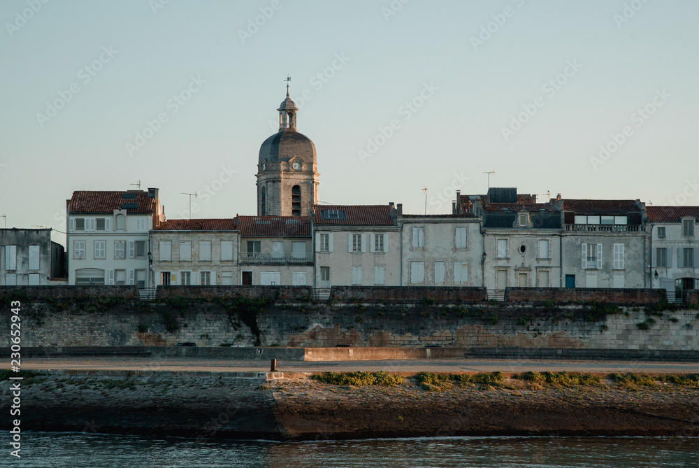 La Rochelle, France: 26 August 2018: Embankment at the La Rochelle city early in the morning at sunrise