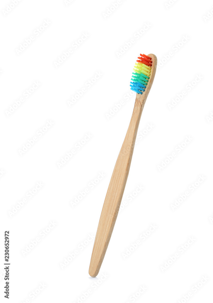 Bamboo toothbrush on white background. Dental care Bamboo toothbrush on white background. Dental care