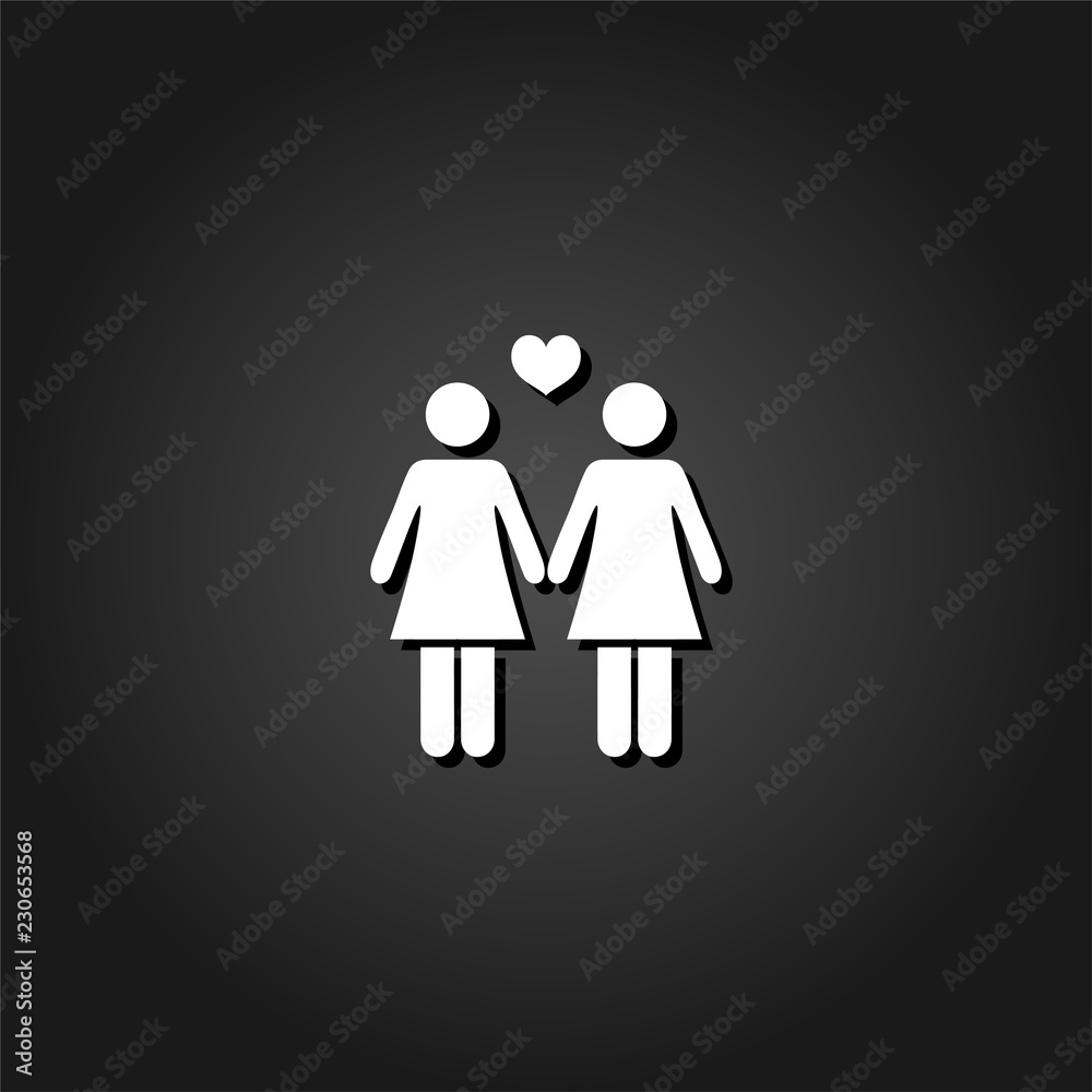 Lesbian icon flat. Simple White pictogram on black background with shadow. Vector illustration symbol Lesbian icon flat. Simple White pictogram on black background with shadow. Vector illustration symbol