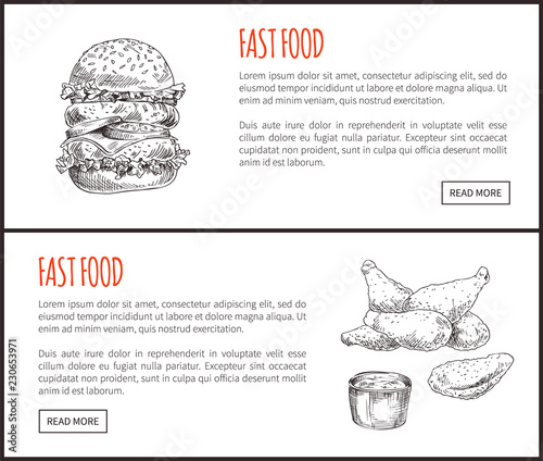 Fast Food Hamburger and Fried Chicken with Sauce