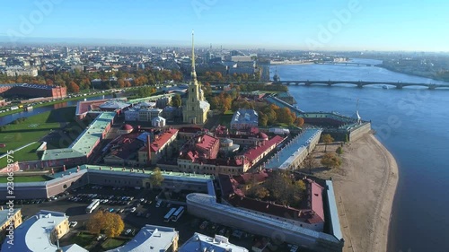 Peter and Paul fortress, October day. Saint Petersburg, Russia (aerial video)  photo