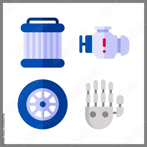 4 part icon. Vector illustration part set. mechanical arm and engine icons for part works