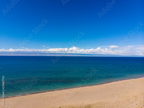 The Issyk-kul Lake. Kyrgyzstan, Central Asia. Dron Arial Shoot.